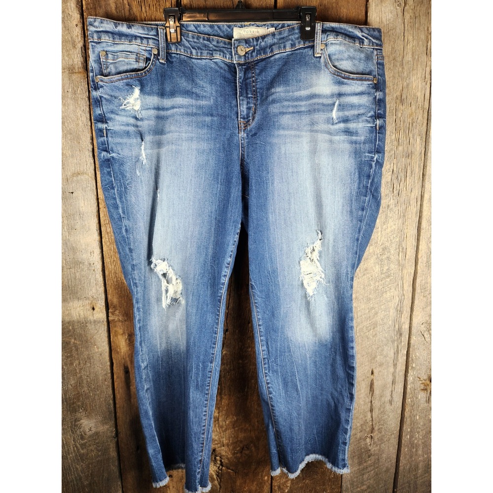 Torrid Boyfriend Jeans Womens 24 Blue Distressed Frayed Hem Stretch Denim Pants